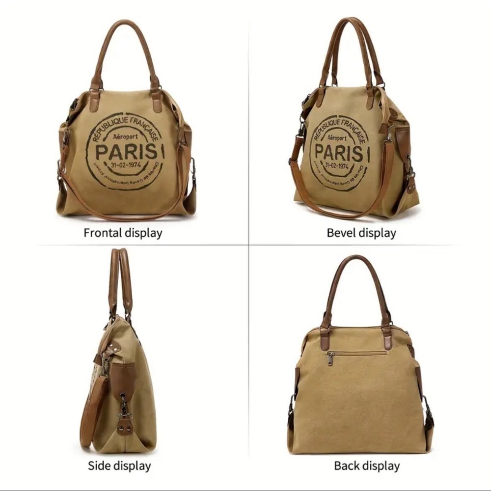 Vintage-Inspired Canvas Tote Bag - Versatile Shoulder & Crossbody Strap - Picture 2 of 7